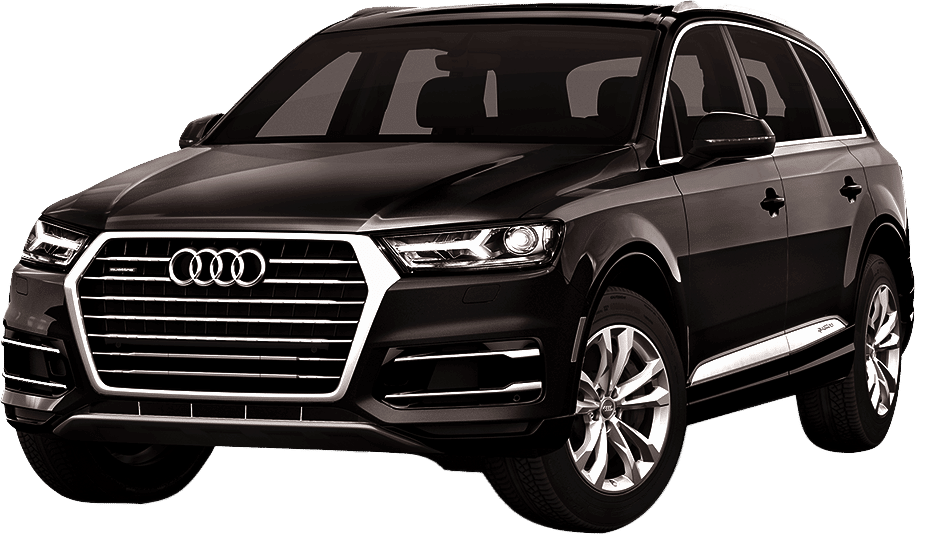 Sleek black Audi Q7 SUV with a bold front grille, luxury design, and premium styling for a sophisticated travel experience.